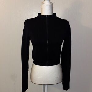Black Cropped Zip-Up Workout Jacket